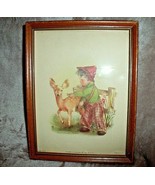 VINTAGE 1940s Framed  BOY W/ DEER PRINT Picture 68-14 7&quot; X 9&quot; Henry B Sa... - £58.62 GBP