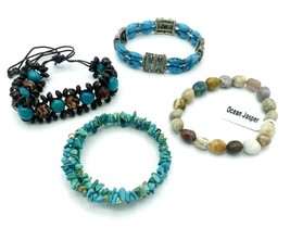 Lot of 4 Turquoise Sterling Silver Stone Wood Seed Bracelets - £31.13 GBP