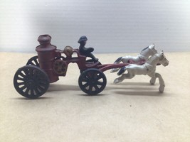 Vintage Cast Iron Horse Drawn Fire Engine Pumper Wagon Truck w/Driver - $24.74
