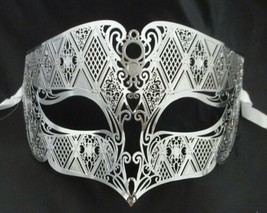 Silver Male Diamond Design Laser Cut Venetian Masquerade Metal Filigree ... - £9.37 GBP
