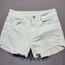 American Eagle Women Short Size 4 Blue Jeans Stretch Grunge Cutoffs Classic Zip - £9.85 GBP