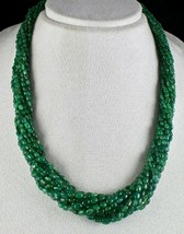 Antique Old Natural Emerald Beads Cabochon 11 Line 442 Carats Precious Necklace - £1,708.30 GBP