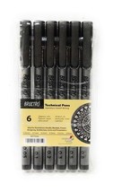Bas Coût Pack De 6 BRUSTRO Technique Stylo Six Neuf Tailles Black Ink Artist Art - £15.25 GBP
