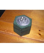 Estate Handcrafted in Thailand Small Green Hexagon Resin w Etched Pewter... - £6.78 GBP