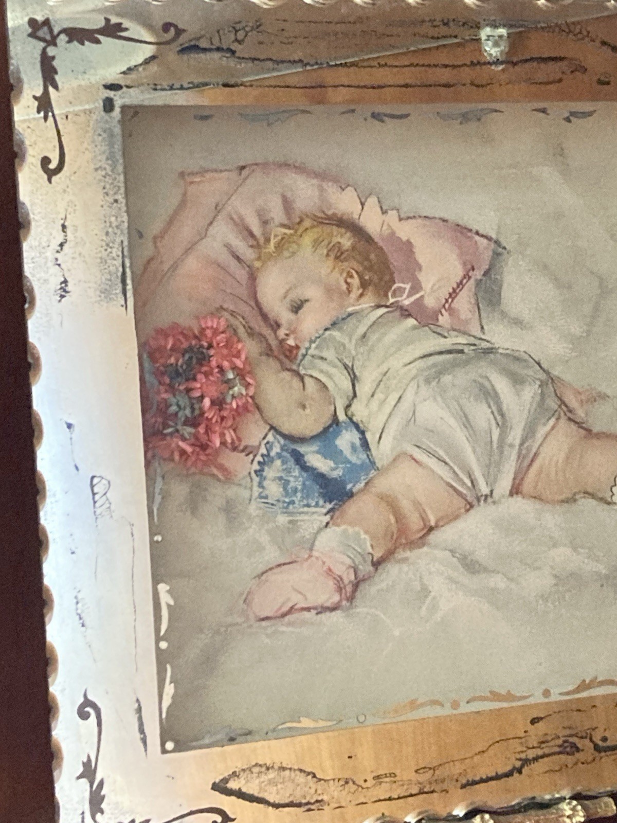 1940s Maud Tousey Fangel Baby Silver mercury Glass Mirror Shadow box pict frame Item image 4