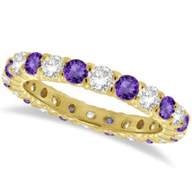 1CT Purple Amethyst &amp; Diamond Eternity Ring 14K Yellow Gold - £783.21 GBP+
