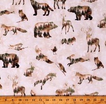 Cotton Wild Life Forest Silhouettes Natural Fabric Print by Yard D474.66 - £13.32 GBP