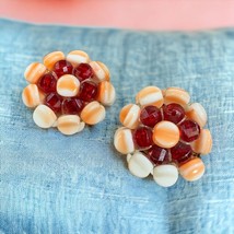 Vintage Western Germany Clip On Earrings Beaded Red  Gold Tone - $21.68