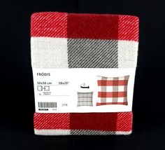 Ikea Frodis Christmas Cushion Cover 20x20&quot; White Red Grey Checked 13%  Wool - $16.83