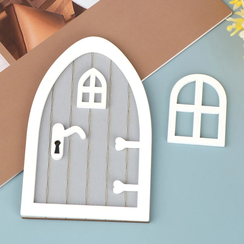 Sporting 1Set 1:12 Dollhouse Miniature Wood Door Fairy Elf Door Model w/Window D - £18.44 GBP