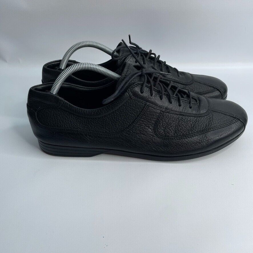 Primary image for Prada Men's Black Leather Casual Lace Up Sneaker Shoes Size 8.5 Preowned