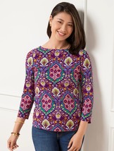 TALBOTS BATEAU NECK TEE Cotton - BOTANICAL MEDALLION Size Large/P - $19.79