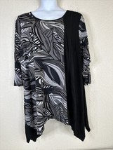 NWT Zim &amp; Zoe Womens Plus Size 26/28 (3X) Blk/Gray Floral Tunic Top 3/4 Sleeve - £17.14 GBP