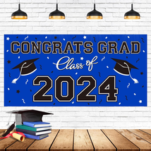 2024 Graduation Party Plastic Backdrop - 65&quot; X 32.7&quot; Congrats Grad Banner in Blu - £13.89 GBP
