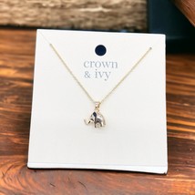 NEW Crown &amp; Ivy Elephant Pendant Necklace Gold Tone Clear Stone Eye Trunk Up - £11.65 GBP