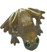 Avon Frog Gold Tone Tie Tack Lapel Pin Green Eyes Faux Gemstones Brooch EUC - $9.60