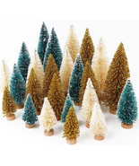 24Pcs Mini Christmas Trees Bottle Brush Trees with Wood Base, Christmas ... - $393.36 MXN