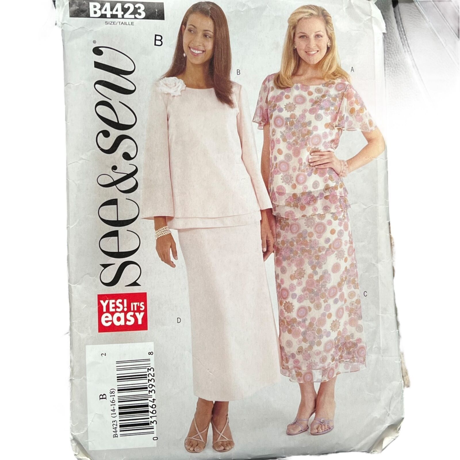 See &amp; Sew B4423 14-16-18 Vintage Sewing Pattern Misses&#39; Petite Top &amp; Skirt - $4.80