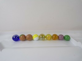 Blue Marble, Yellow-Orange Cat&#39;s Eye, Brown/Green Swirl - 9 Glass Marble Lot - £3.99 GBP