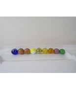 Blue Marble, Yellow-Orange Cat&#39;s Eye, Brown/Green Swirl - 9 Glass Marble... - £3.98 GBP