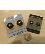 2 Vintage Domed Button 1” &amp; 1/2” Earrings Gold Plated Made In USA New Rare - £17.38 GBP