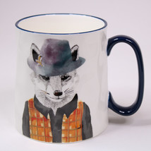 Signature Housewares Hipster Animal Fox Fedora Coffee Mug White &amp; Black Tea Cup - $11.41