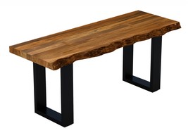 43&quot; Live Edge Acacia Wood Bench With Black Metal Legs - £446.52 GBP