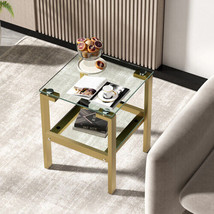 Clear Glass Side &amp; End Table with Gold Legs; Tempered Glass Night Stand Corner - £63.29 GBP