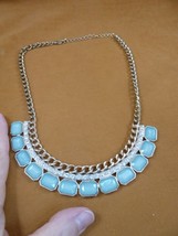 (vn-9) vintage blue stone + rhinestone gold tone necklace costume jewelry 60&#39;s - £40.47 GBP