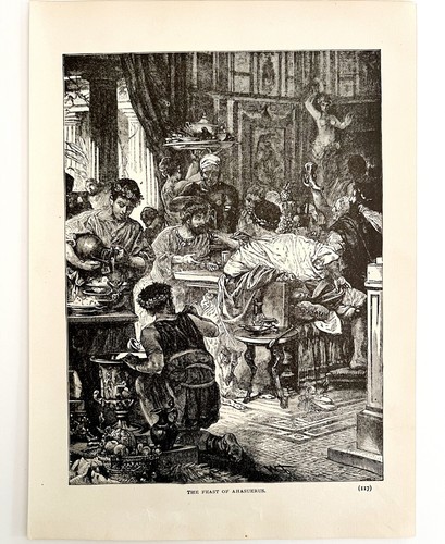 Feast Of Ahasuerus 1888 Victorian Antique Art Print Food And Drink DWT4B Item image 2