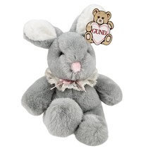 Gund Bunny Rabbit Pudgy Gray Stuffed Animal Pet Toy Fuzzy Lace Collar - £23.25 GBP