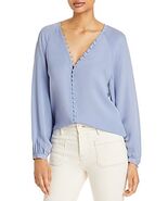 Joie Womens Shariana Button Loop Silk Blouse - Blue - Size XXS - $102.47