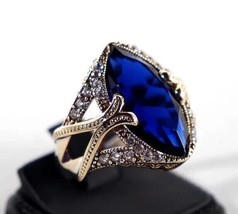 2Ct Marquise Cut Lab Created Blue Sapphire Wedding Ring 14K Yellow Gold Plated - £141.40 GBP