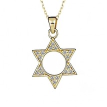 Diamond Jewish Star of David Pendant Rolo Chain 16&quot; 14k Yellow Gold 0.34 CT - £349.95 GBP