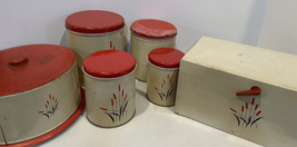 CATTAILS Canister Set, Cake Pan &amp; Bread Box UNIVERSAL CAMBRIDGE 1940-50&#39;s - $1,661.55 MXN