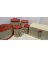 CATTAILS Canister Set, Cake Pan &amp; Bread Box UNIVERSAL CAMBRIDGE 1940-50&#39;s - €77,26 EUR