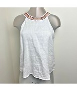 Cynthia Rowley 100% Linen Summer Tank Top Size Medium M Embroidered &amp; Be... - $362.06 MXN