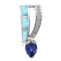 Sterling Silver Natural Larimar &amp; Tanzanite Pendant - £44.74 GBP