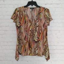 Shannon Ford Top Womens Medium Brown Red Floral Paisley Mod Boho Retro H... - $21.99