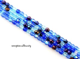 100 Blue Mix Preciosa Fire Polished Czech Glass 4mm Assorted Beads - £3.15 GBP