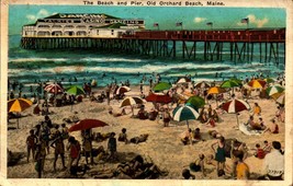 Old Orchard Beach,Maine- View of Bathing Beach and Pier 1934 Postcard bk 53 - £3.11 GBP