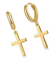 Gold Dangle Drop Hoop Earrings for Women Men Gold Plated - £39.81 GBP