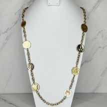 Chico&#39;s Gold Tone Coin Station Chain Link Long Necklace - £14.99 GBP