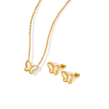 Butterfly Pendant White Sea Shell Necklace + Earrings - £15.97 GBP