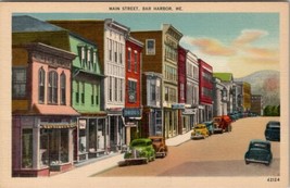 Bar Harbor Maine View of Main atreet Colorful Storefronts Cars Postcard Z21 - $6.95