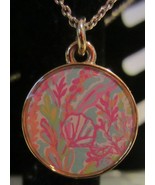 Lilly Pulitzer coral Pink And Green Pendant Necklace Gold Tone - £17.55 GBP