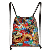 Cool Dragon Drawstring Bag Women Classic Harajuku Style Backpack Teenagers Schoo - £18.38 GBP