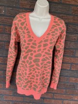 Pink Brown Animal Print Medium Wool Alpaca Pullover Wallace V-Neck Cardi... - $32.30