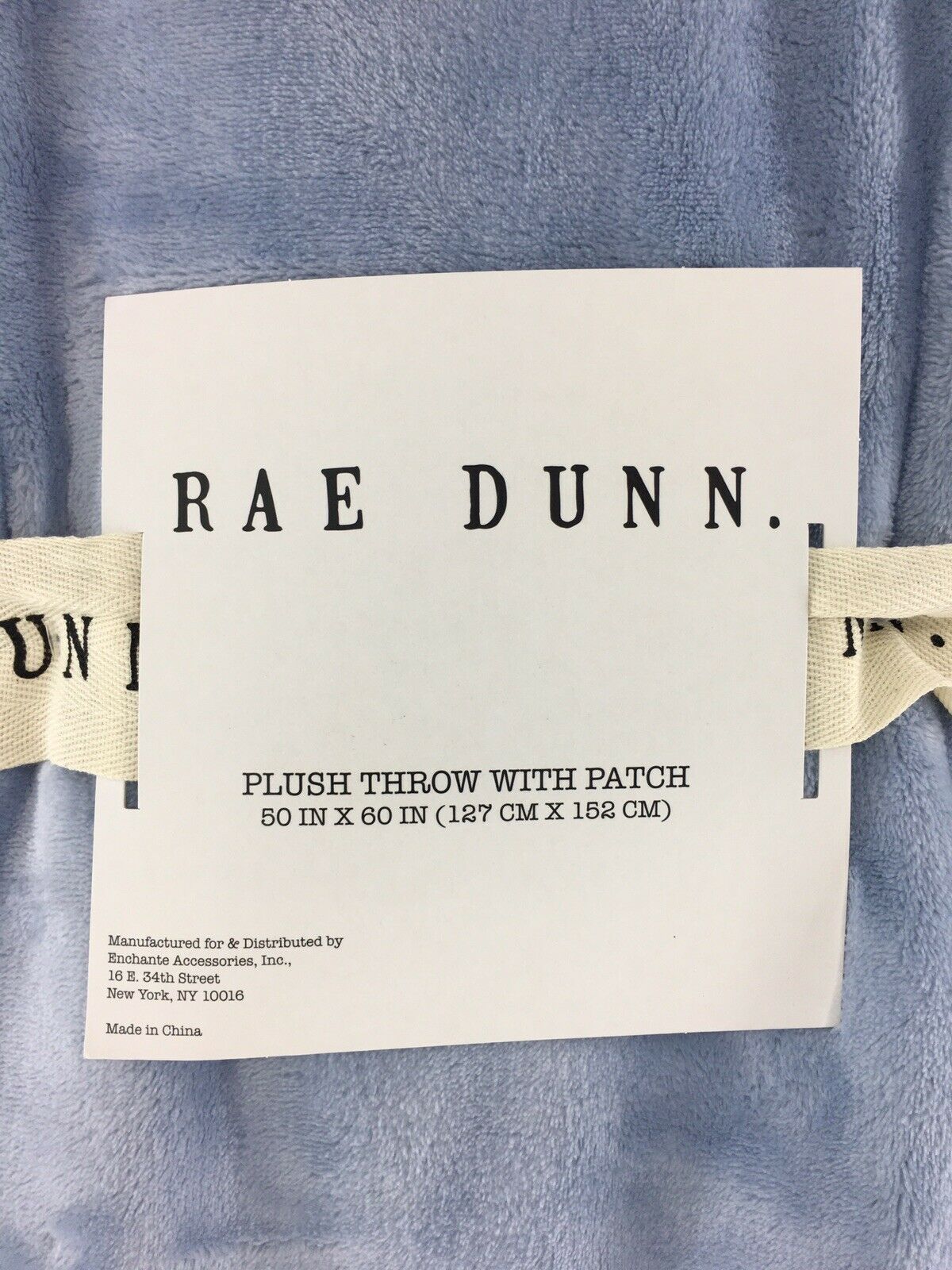 Rae Dunn BLESSED Cozy Soft Plush Throw Blanket Solid Light Blue 50