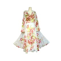 Vintage 70&#39;s Floral Organza Long Gown Ruffle Detail VTG 12 - £112.89 GBP